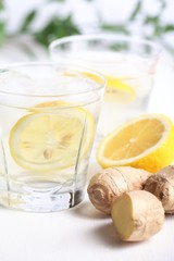 Glass with ginger lemonade.