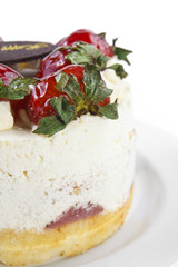 butter cream cake with strawberry & birthday chocolate plate