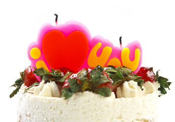 butter cream cake with strawberry & candle