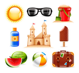 Set of nine summer and beach related vector icons