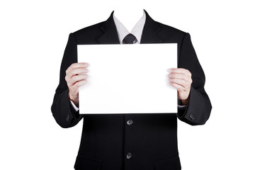 Template businessman show blank paper, included clipping path