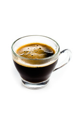 Coffee Espresso in  Glass cup with foam white background