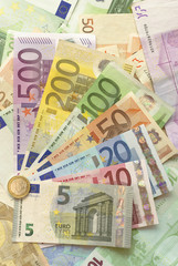 Euro Bills with Euro Coin
