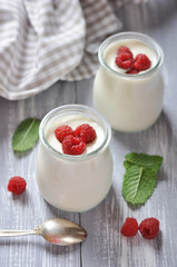 yogurt with ripe fresh raspberry