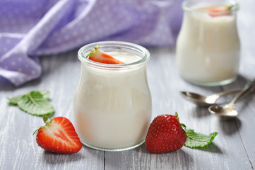 yogurt with ripe fresh strawberry