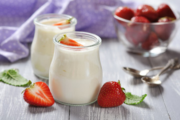 yogurt with ripe fresh strawberry