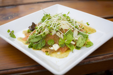 Thai style spicy salmon salad