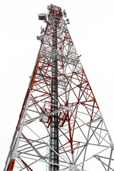 Red and White Telecommunication tower isolated on white backgrou