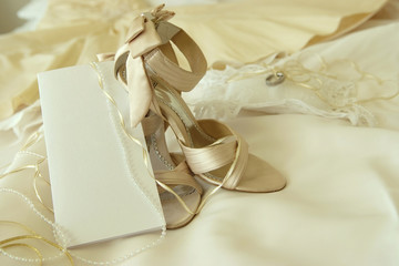 Wedding dress,shoes & blank invitation card