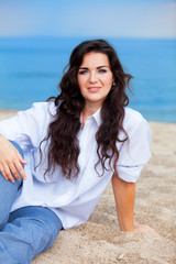 girl on the beach in spring time.