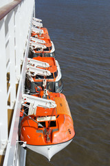 Lifeboats on a cruise ship