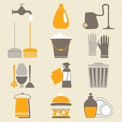 Vector set of  home cleaning elements on spotted background