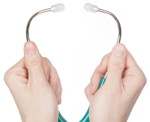 Hands holding a stethoscope isolated