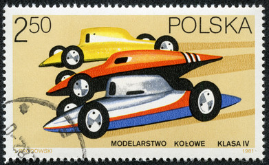 stamp printed in Poland shows radio-controlled racing cars