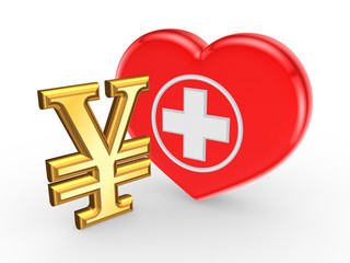 Obraz premium Yen sign and symbol of medicine.