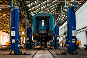 Industrial interior of a vehicle repair station