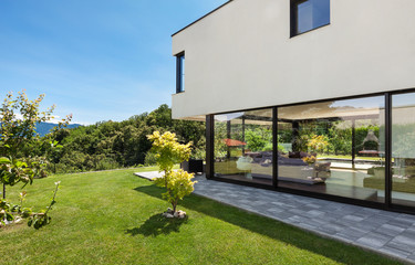 Modern villa, outdoor, view from the garden