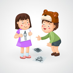 illustration of isolated children doing homework vector