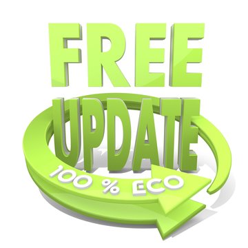 3d graphic of a free free update sign  a 100 percent eco
