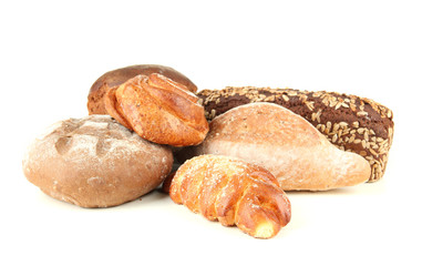 Composition with bread and rolls, isolated on white