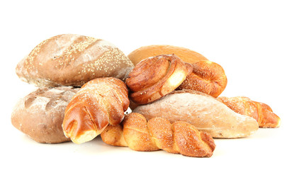 Composition with bread and rolls, isolated on white