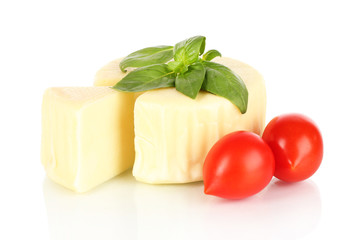 Cheese mozzarella,basil and tomato isolated on white