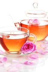 Rose tea isolated on white