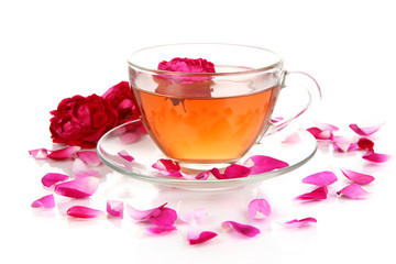 Rose tea isolated on white