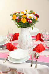 Beautiful table setting for breakfast