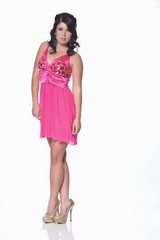 Female model psing with a white background