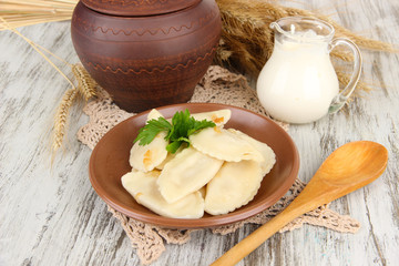 Tasty dumplings with fried onion