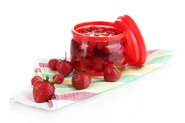 Home made berry jam isolated on white