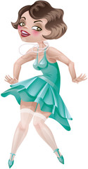 laughing cute cartoon flapper girl in Art Deco dress