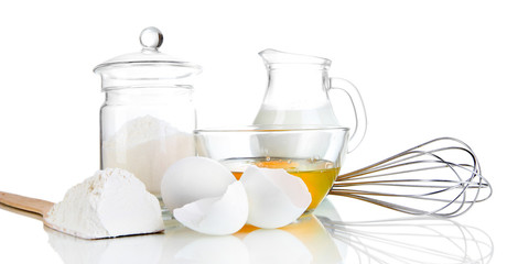 Ingredients for dough isolated on white