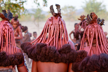 View of himba women at their village, Namibia