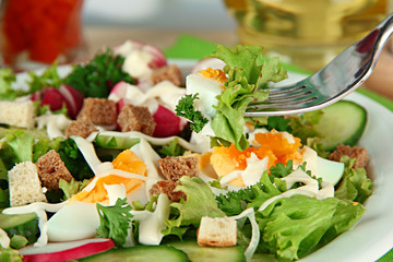 Fresh mixed salad with eggs, salad leaves and other vegetables,