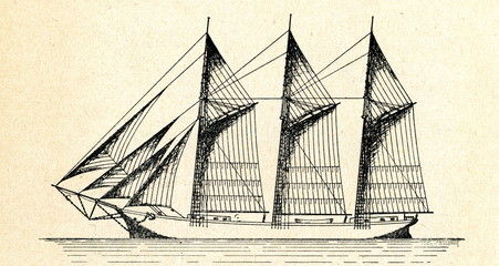 Three-masted gaff-rigged schooner © Juulijs