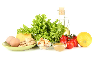 Ingredients for Caesar salad, isolated on white