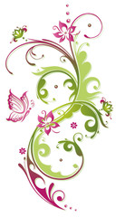 Ranke, Blumen, Blüten, Schmetterling, pink, grün