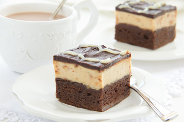 Brownies with peanuts and chocolate.