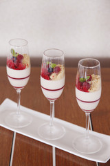 Delicious panna cotta dessert mixed berry .
