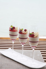 Delicious panna cotta dessert mixed berry .
