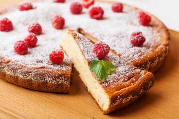 fresh raspberry pie on the table