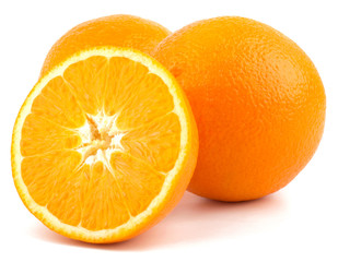 Cut orange fruit isolated on white background
