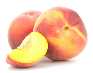 Ripe peach fruit isolated on white background