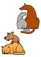Domestic pets cat and dog