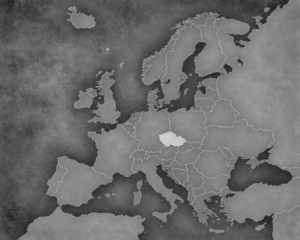 Map of Europe - Czech Republic (b&w)