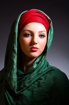 Muslim woman with headscarf in fashion concept