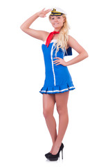 Woman airhostess isolated on the white