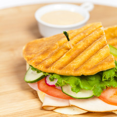 Fresh Sandwich with turkey, tomato, cucumber